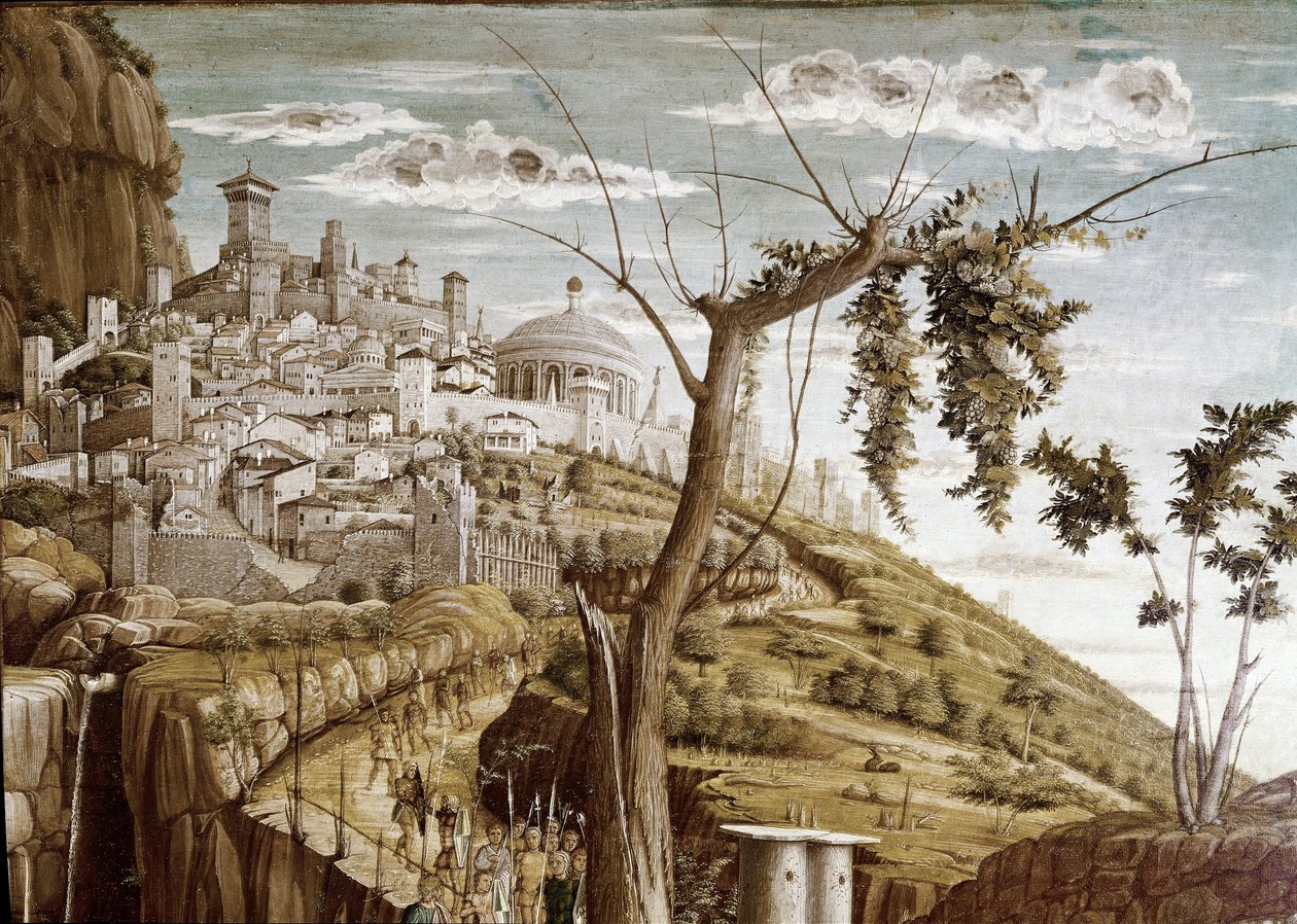 Cristo orando en el jardín de los olivos, parte izquierda de la predela, Retablo de San Zeno de Andrea Mantegna
