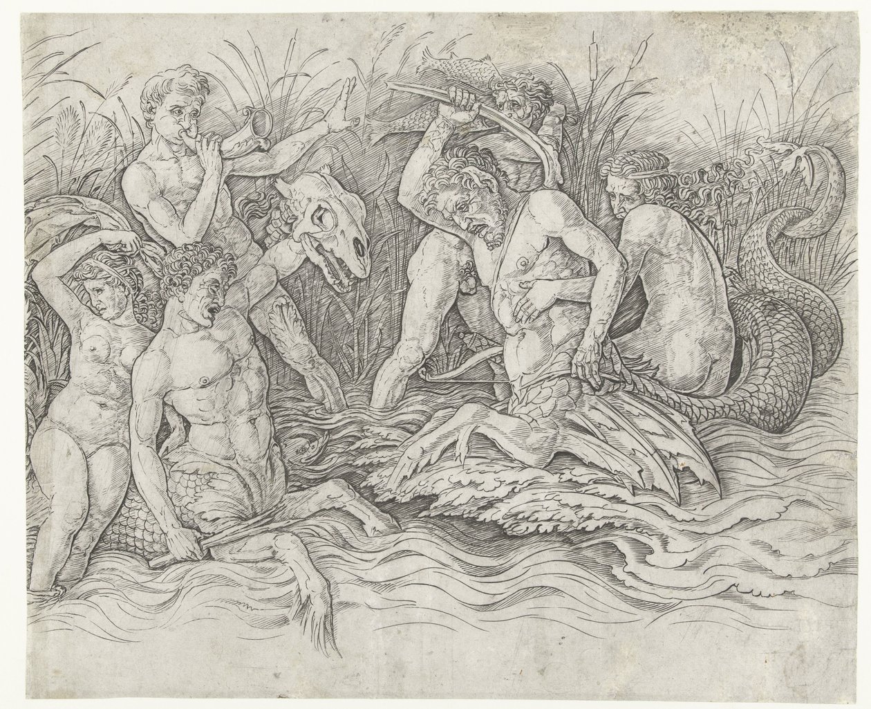 Batalla entre tritones con nereidas a sus espaldas Batalla de los dioses del mar de Andrea Mantegna