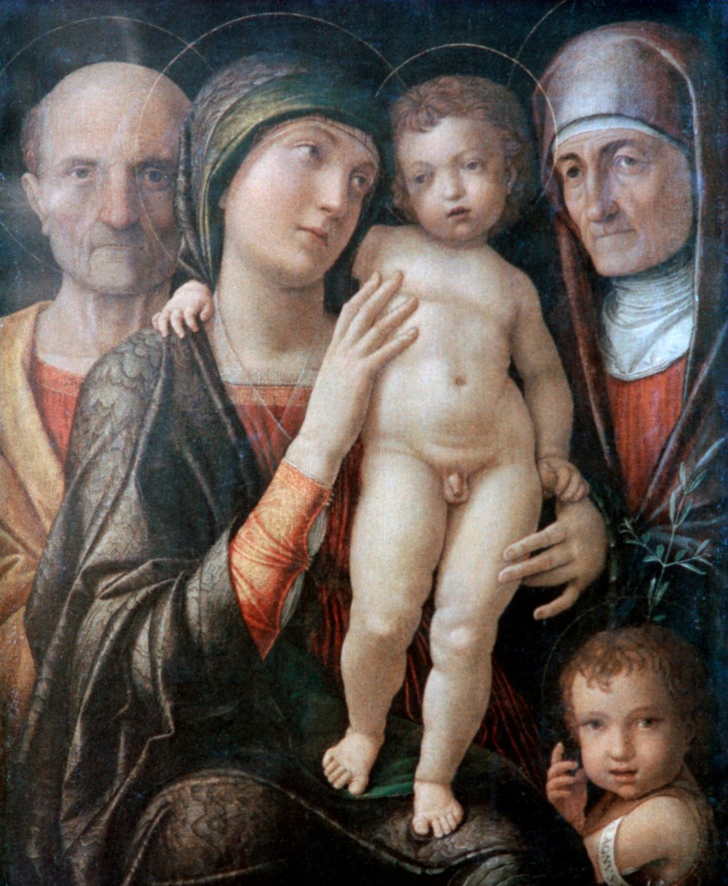 Sagrada Familia con Santa Isabel y San Juan Bautista niño, c. 1495-1500 de Andrea Mantegna