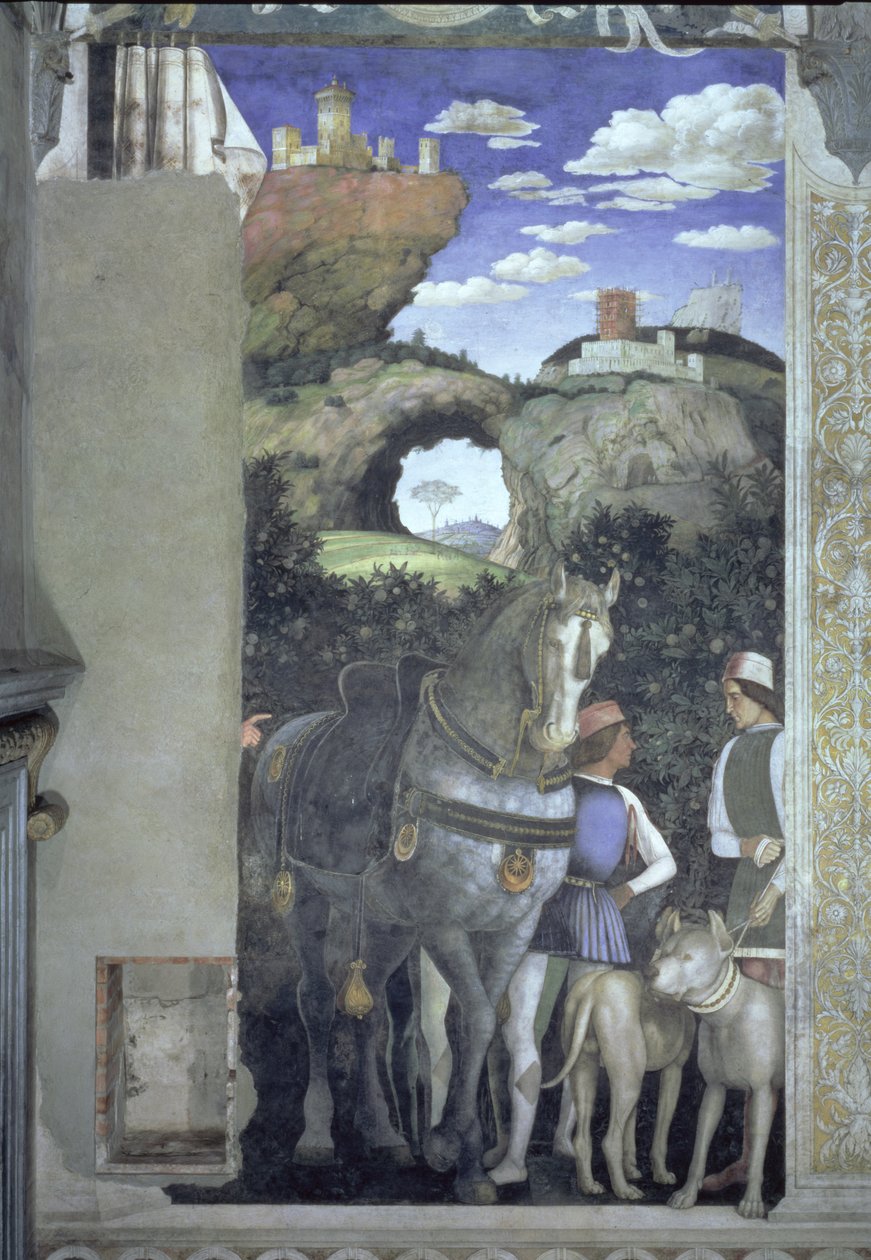 Caballo y mozo con perros de caza, de la Cámara de los Esposos o Cámara Picta, 1465-74 de Andrea Mantegna