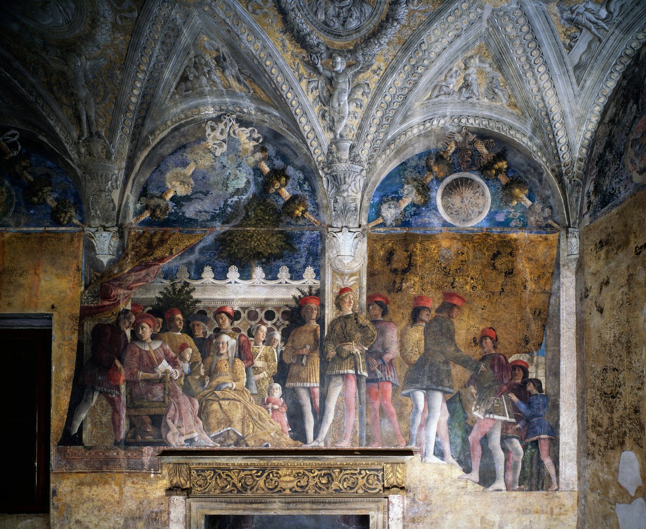 Ludovico Gonzaga, Marsilio Andreasi, Bárbara de Brandeburgo con su hija Paula y Rodolfo Gonzaga de Andrea Mantegna