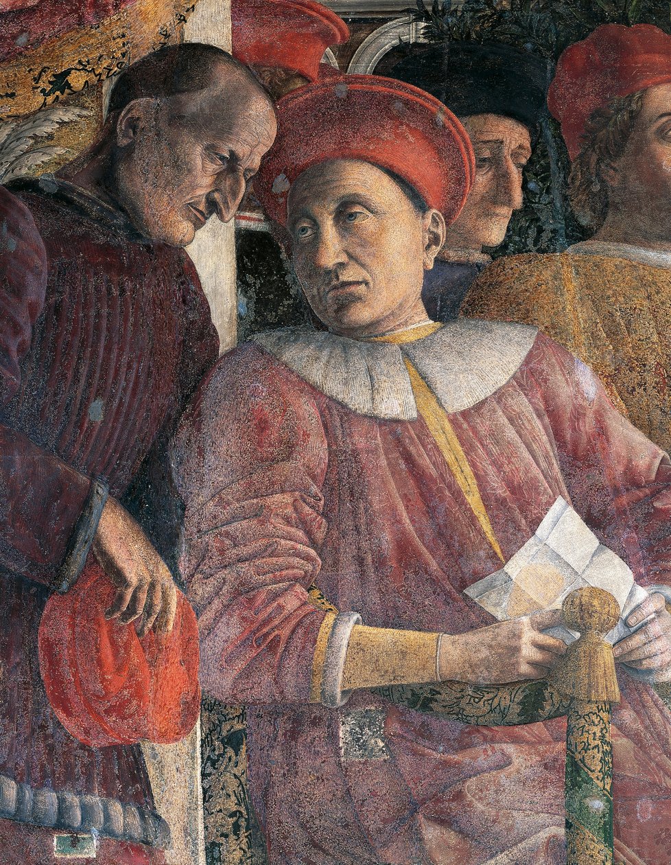 Ludovico Gonzaga y el consejero Marsilio Andreasi (detalle) de Andrea Mantegna