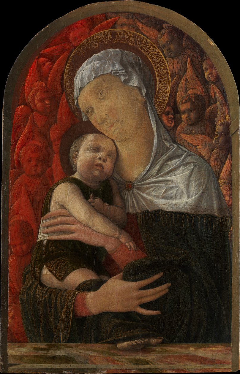 Madonna y el Niño con serafines y querubines de Andrea Mantegna