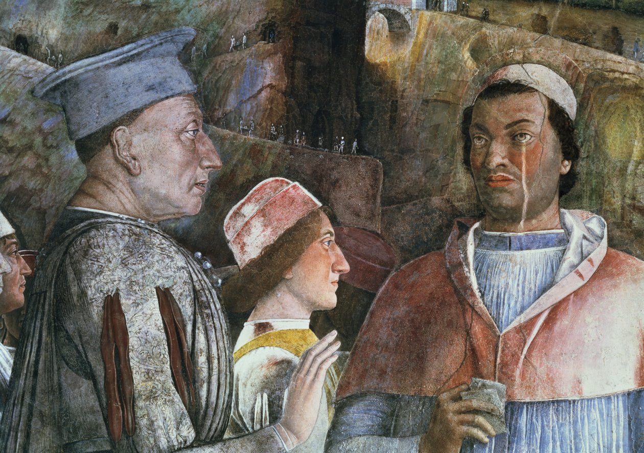 Marchese Ludovico Gonzaga III de Mantua saludando a su hijo Cardenal Francesco Gonzaga (detalle) de Andrea Mantegna