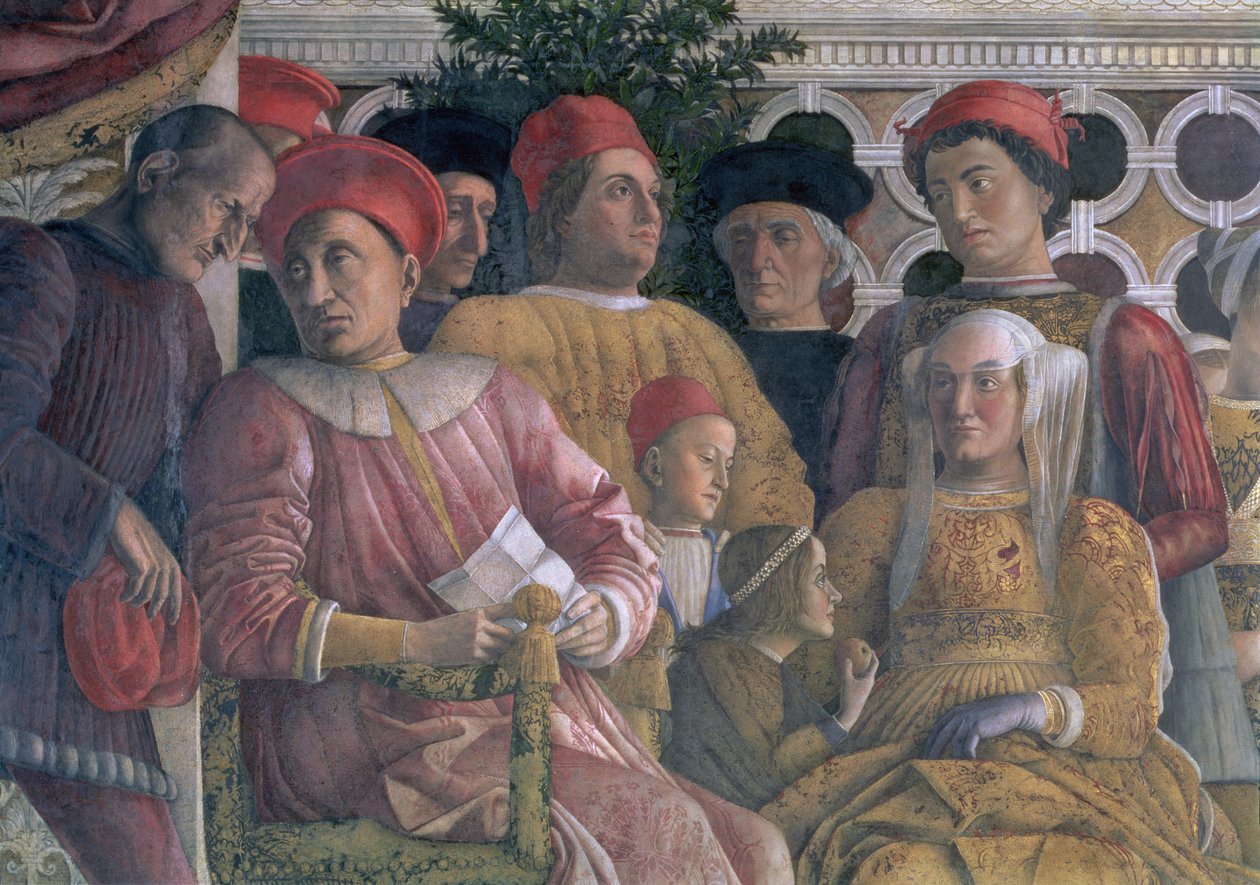 Marchese Ludovico Gonzaga III de Mantua, su esposa Barbara de Brandeburgo, hijos y cortesanos (detalle) de Andrea Mantegna