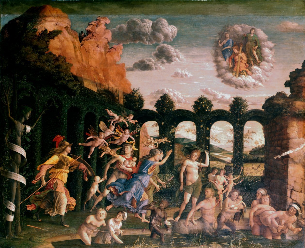 Minerva persiguiendo los vicios del jardín de la virtud, c. 1502 de Andrea Mantegna