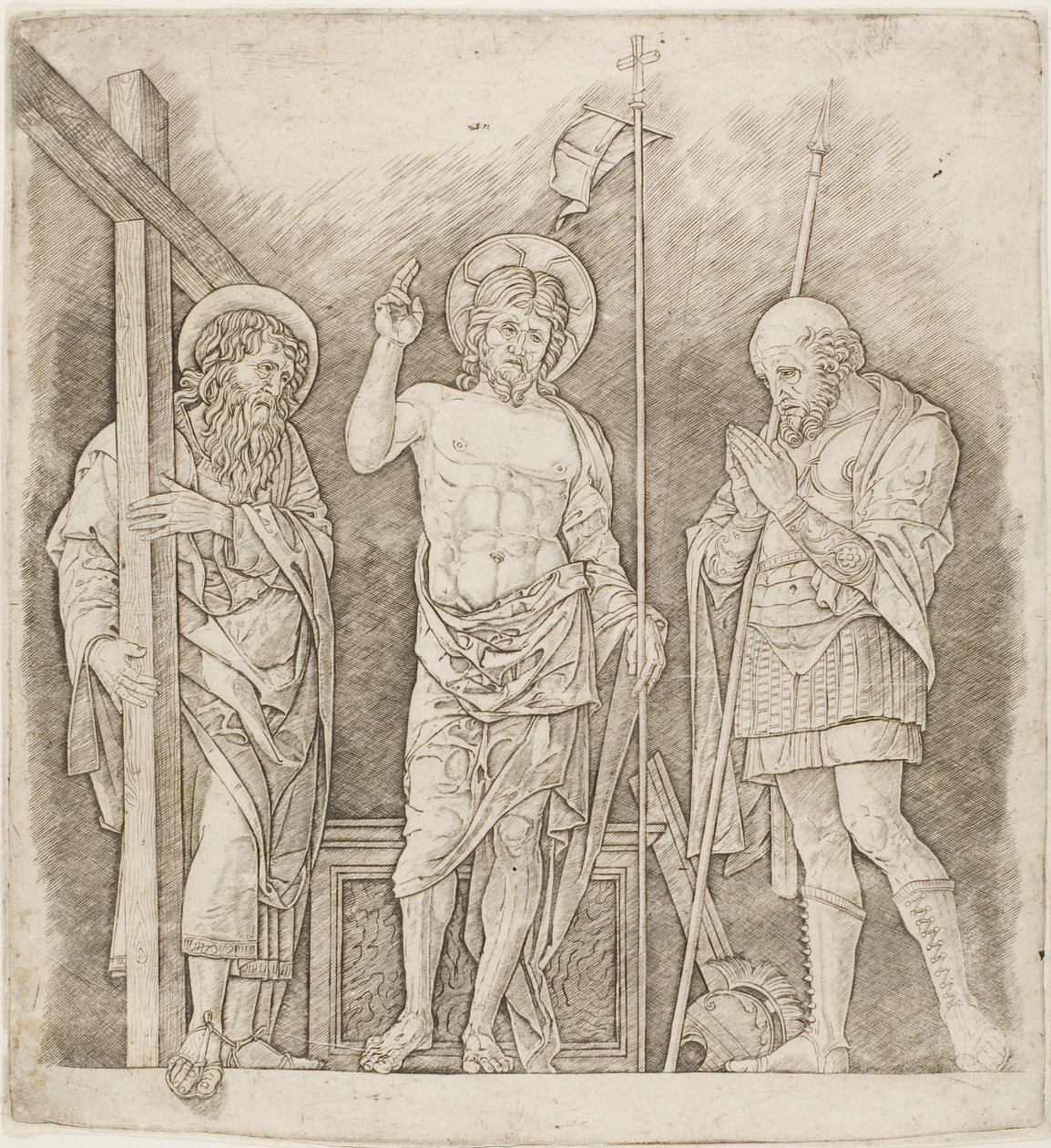 Cristo resucitado entre los santos Andrés y Longinos de Andrea Mantegna