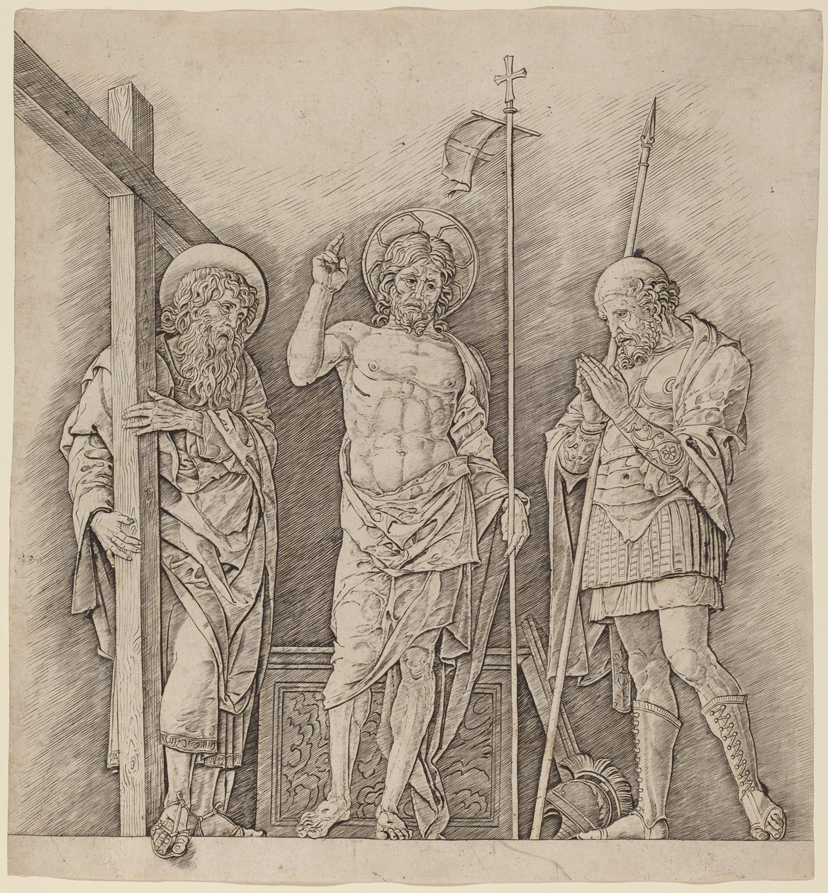 Cristo Resucitado entre Santos Andrés y Longinos de Andrea Mantegna