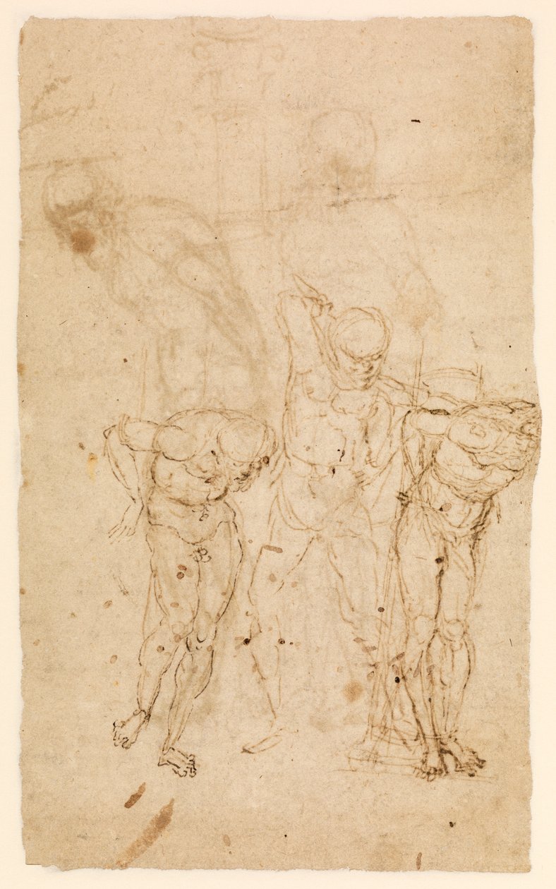 Estudios para Cristo en la columna (verso), c.1460-65 (pluma y tinta sobre papel) de Andrea Mantegna