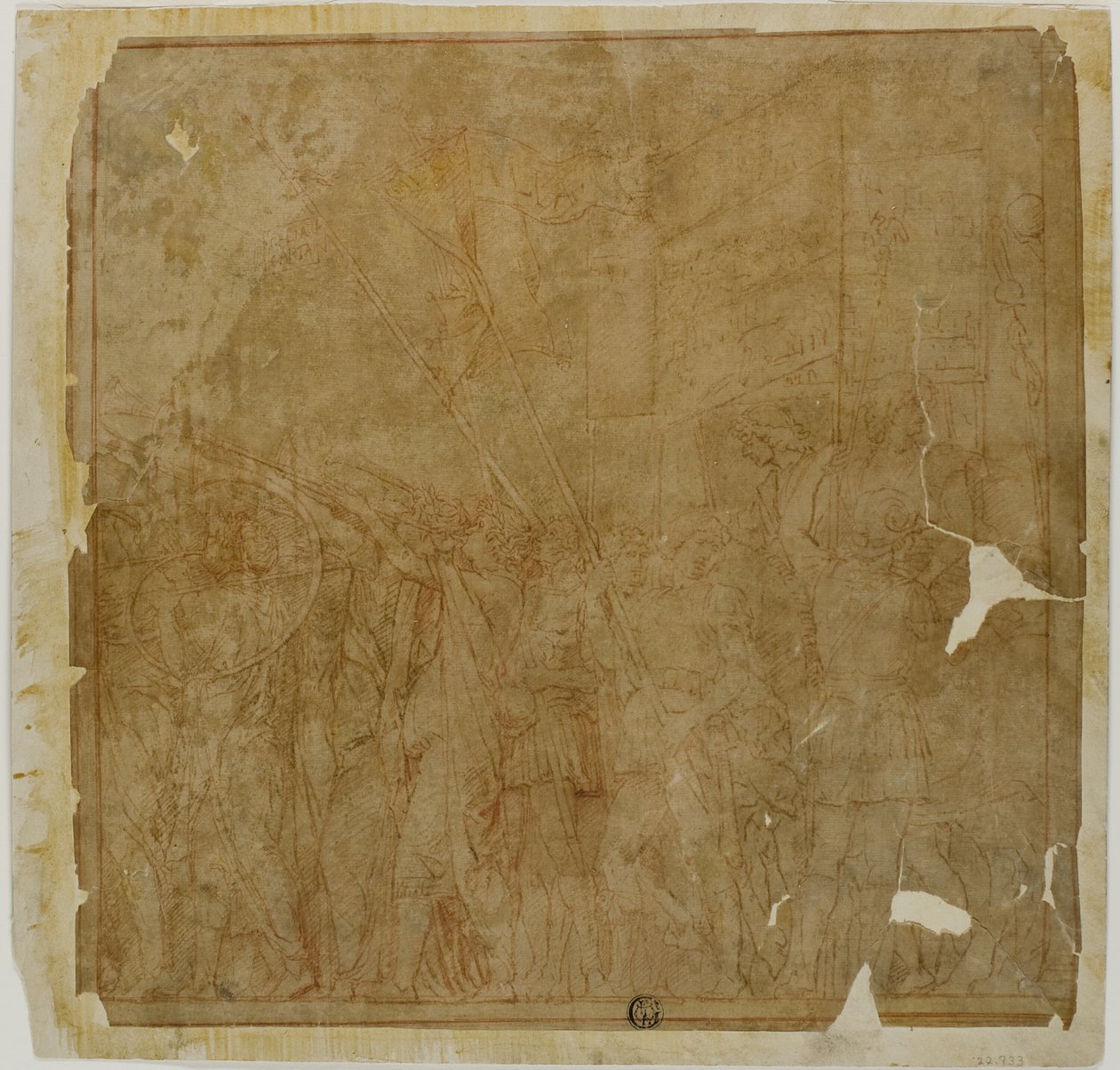 Estudio para los triunfos de Julio César: Lienzo No. I de Andrea Mantegna
