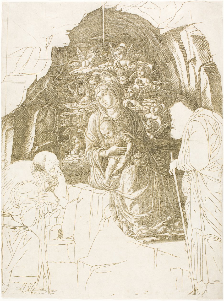 La adoración de los magos (Virgen de la gruta) de Andrea Mantegna