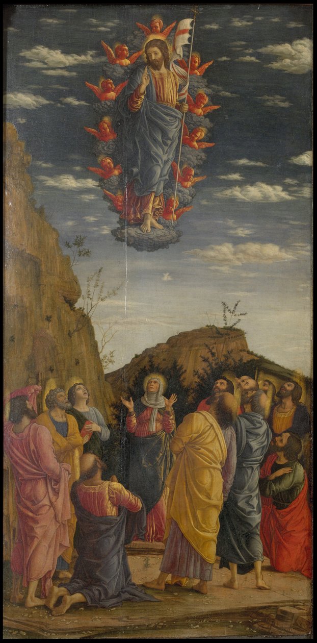 La Ascensión Trittico degli Uffizi, panel izquierdo de Andrea Mantegna