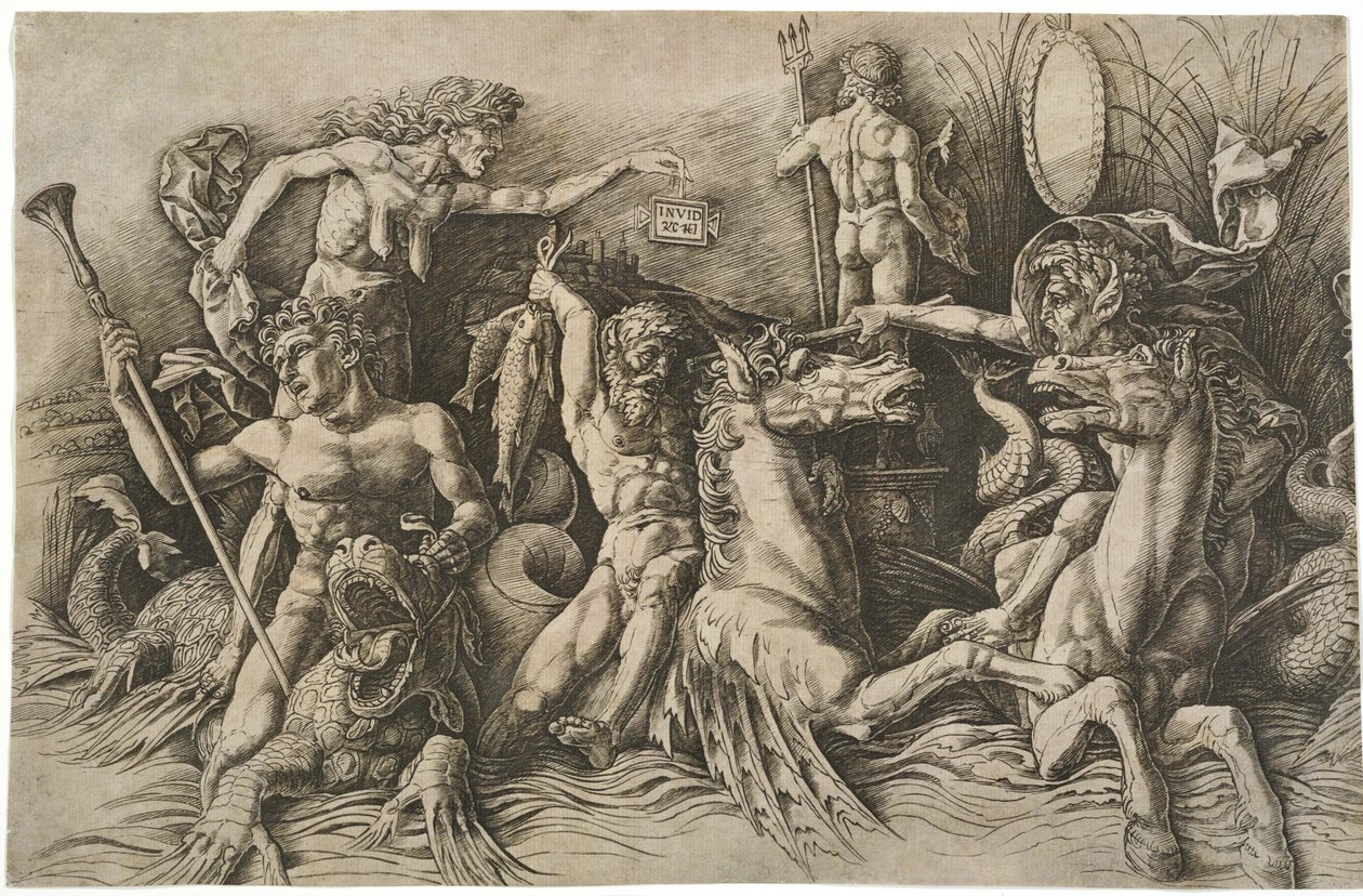 La batalla de los dioses del mar, ca 1475 de Andrea Mantegna