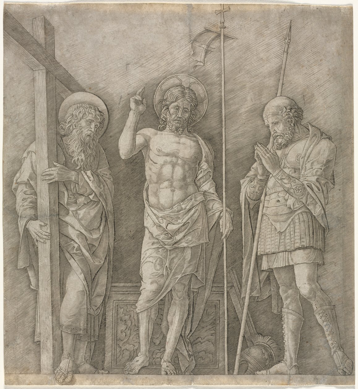 The Risen Christ between St Andrew and Longinus de Andrea Mantegna