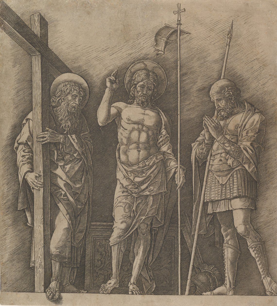 El Cristo resucitado entre San Andrés y San Longinos, ca. 1472 de Andrea Mantegna