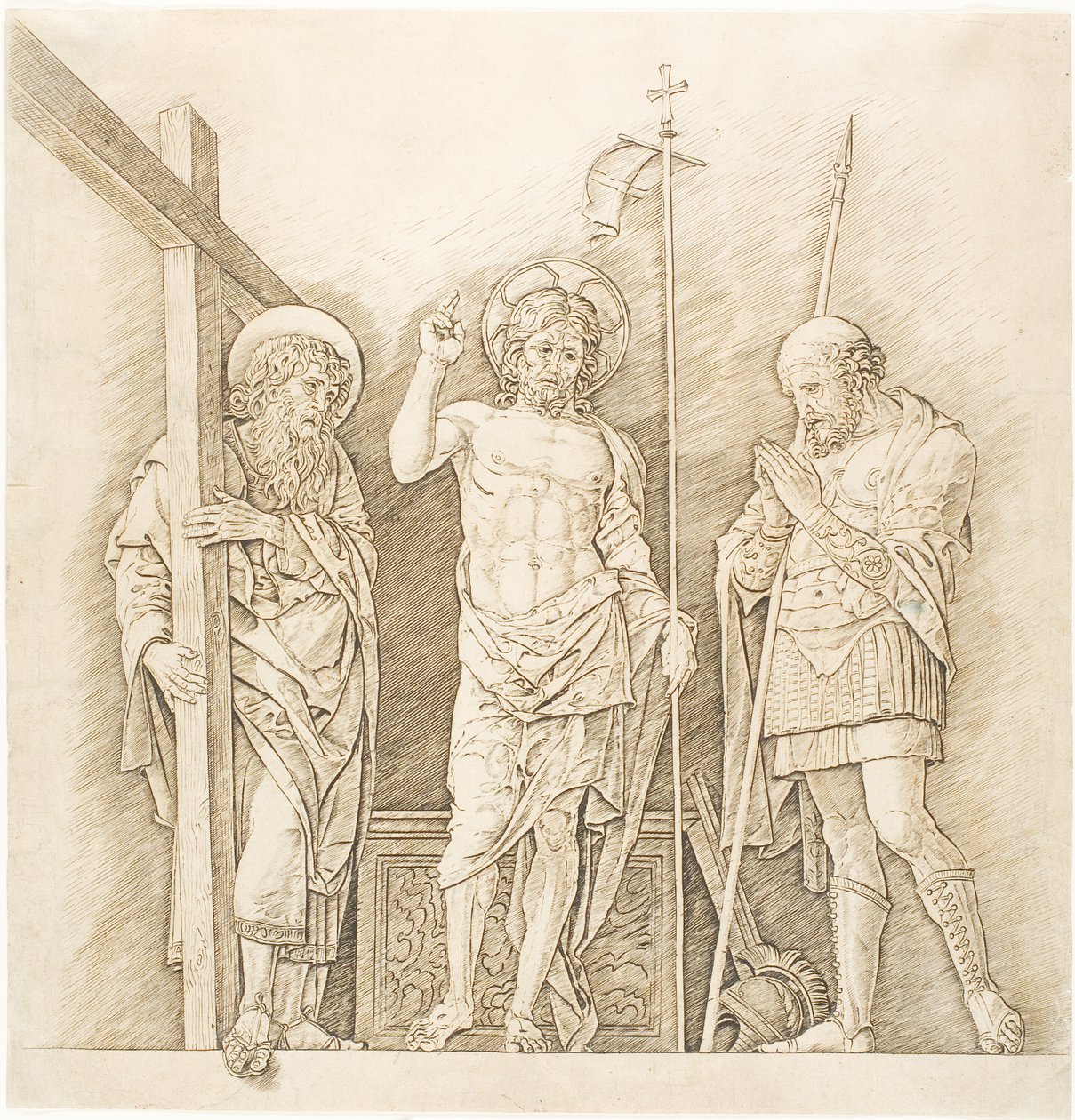 Cristo resucitado entre los santos Andrés y Longinos de Andrea Mantegna