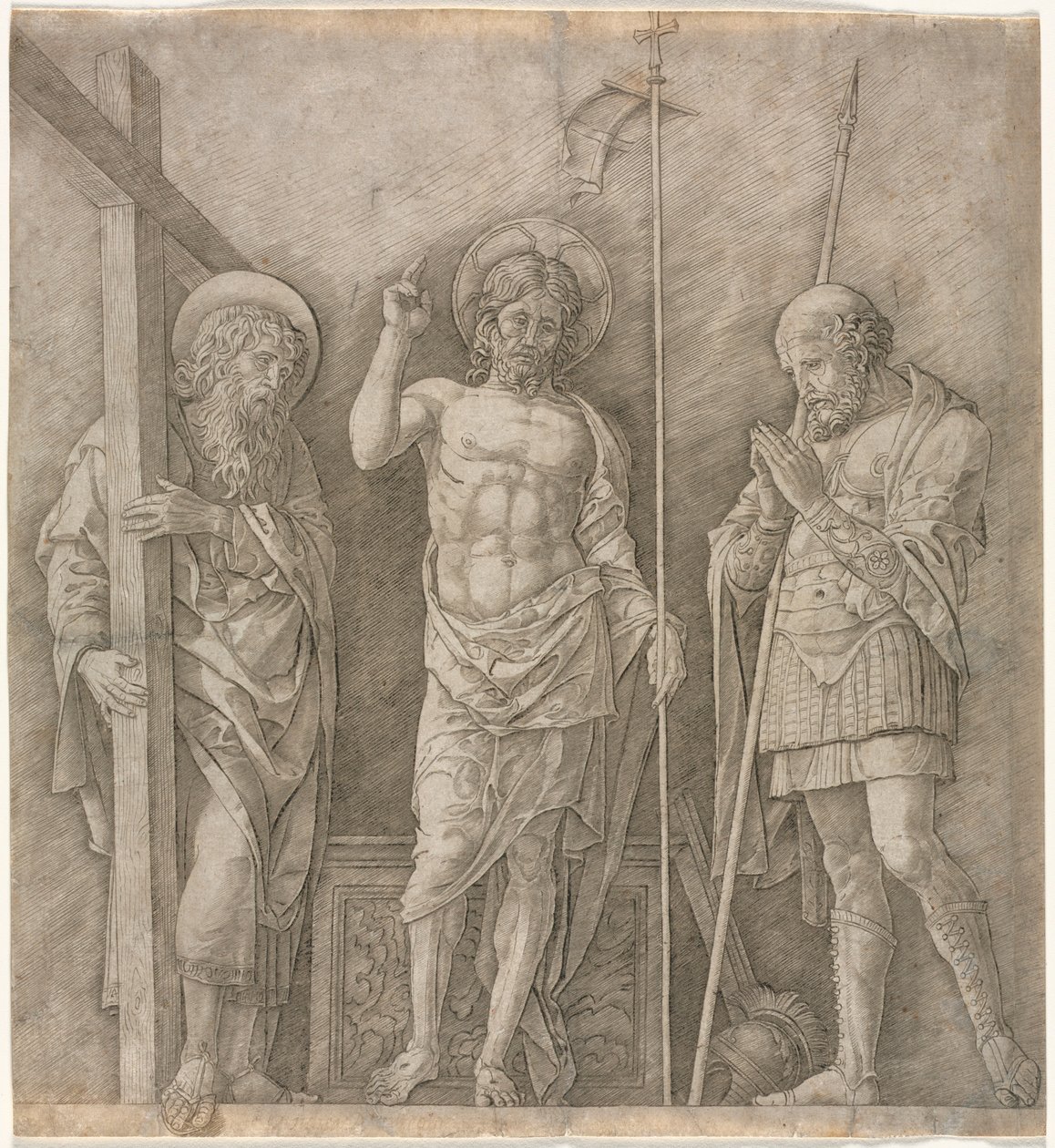 Cristo resucitado entre San Andrés y Longinos, principios de 1470 de Andrea Mantegna