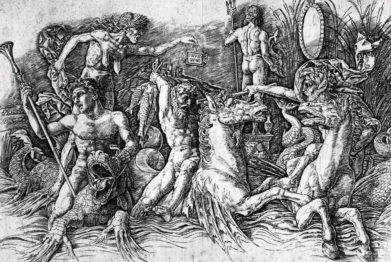 La batalla de los dioses del mar (detalle) de Andrea Mantegna