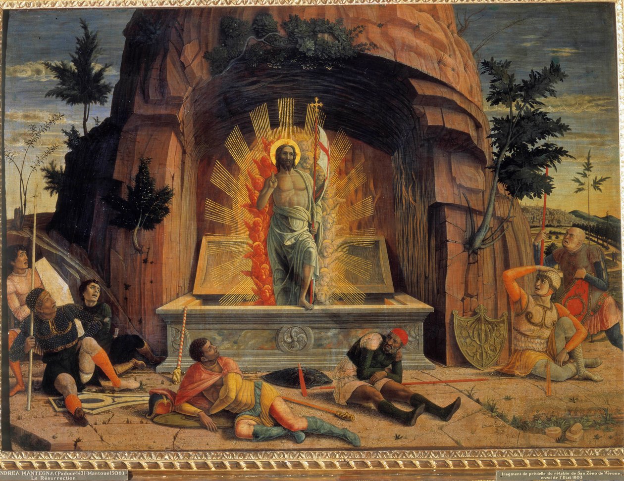 La resurrección (fragmento de la predela del retablo de la iglesia de San Zeno en Verona) de Andrea Mantegna