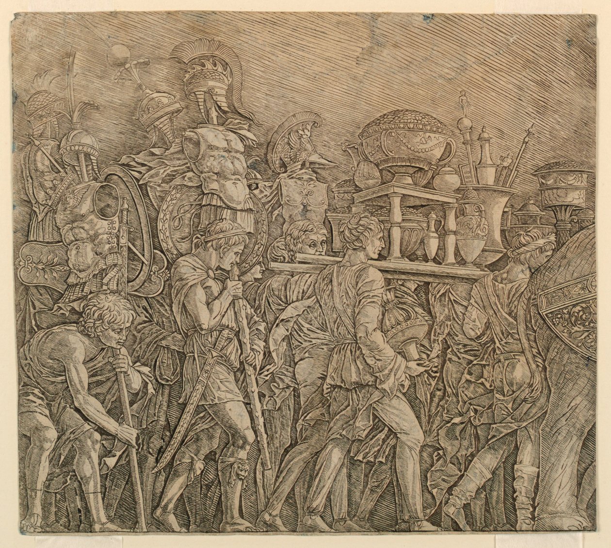 El triunfo de César: Los portadores de coraza de Andrea Mantegna