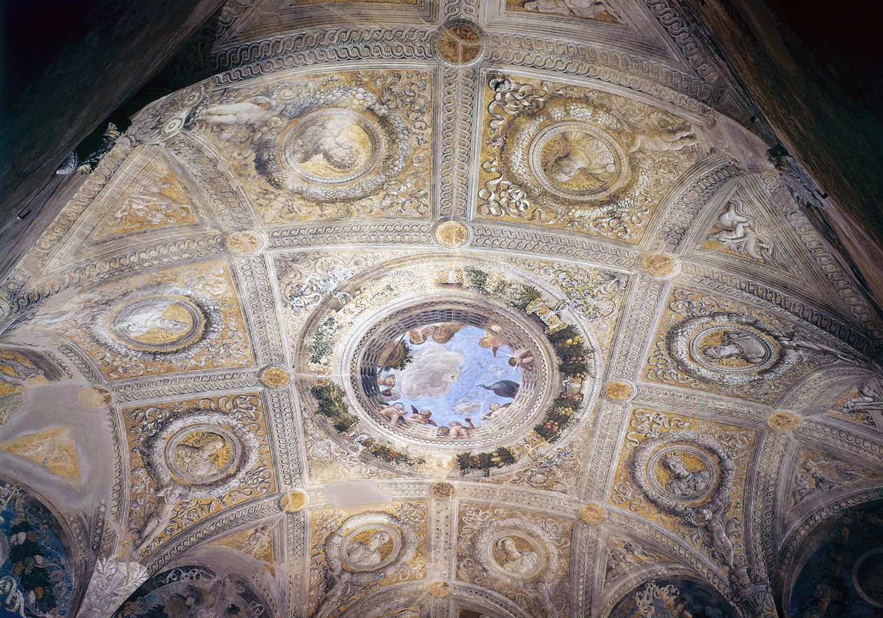 Triunfo de César y Óculo de la Cámara Nupcial, c.1473 (fresco) de Andrea Mantegna