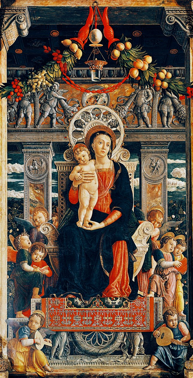 Virgen entronizada (detalle) de Andrea Mantegna