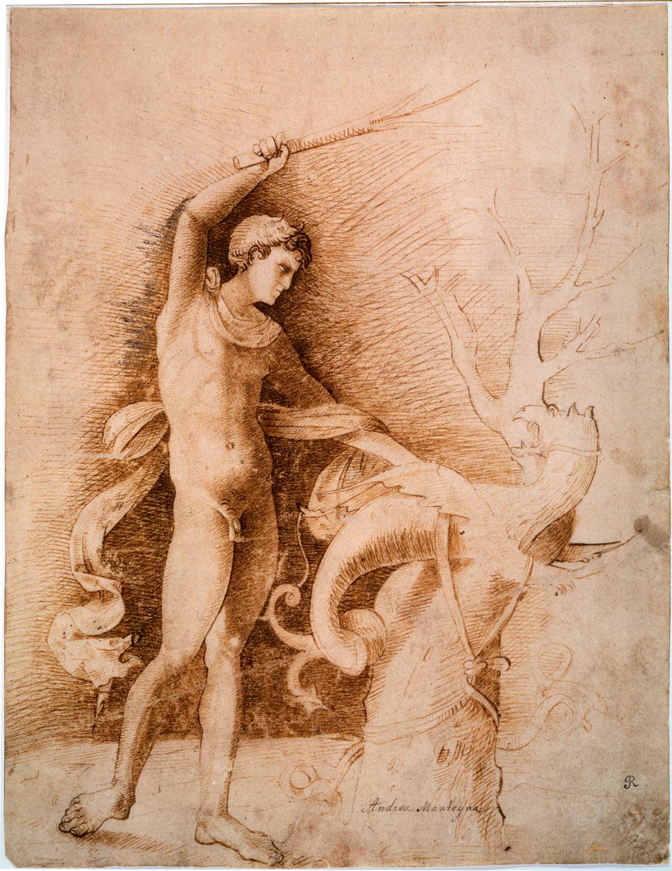 Joven luchando contra el dragón, finales del siglo XV de Andrea Mantegna