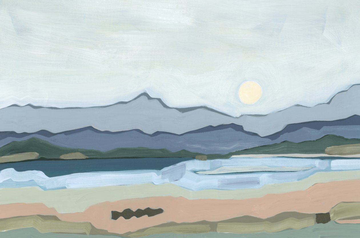 Salida de la luna sobre el valle, 2023 (acrílico sobre papel) de Andrea Mejia