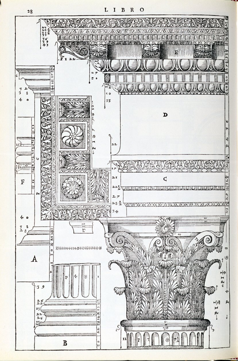 Detalles decorativos del Templo de Trajano, ilustración de una copia facsímil de 