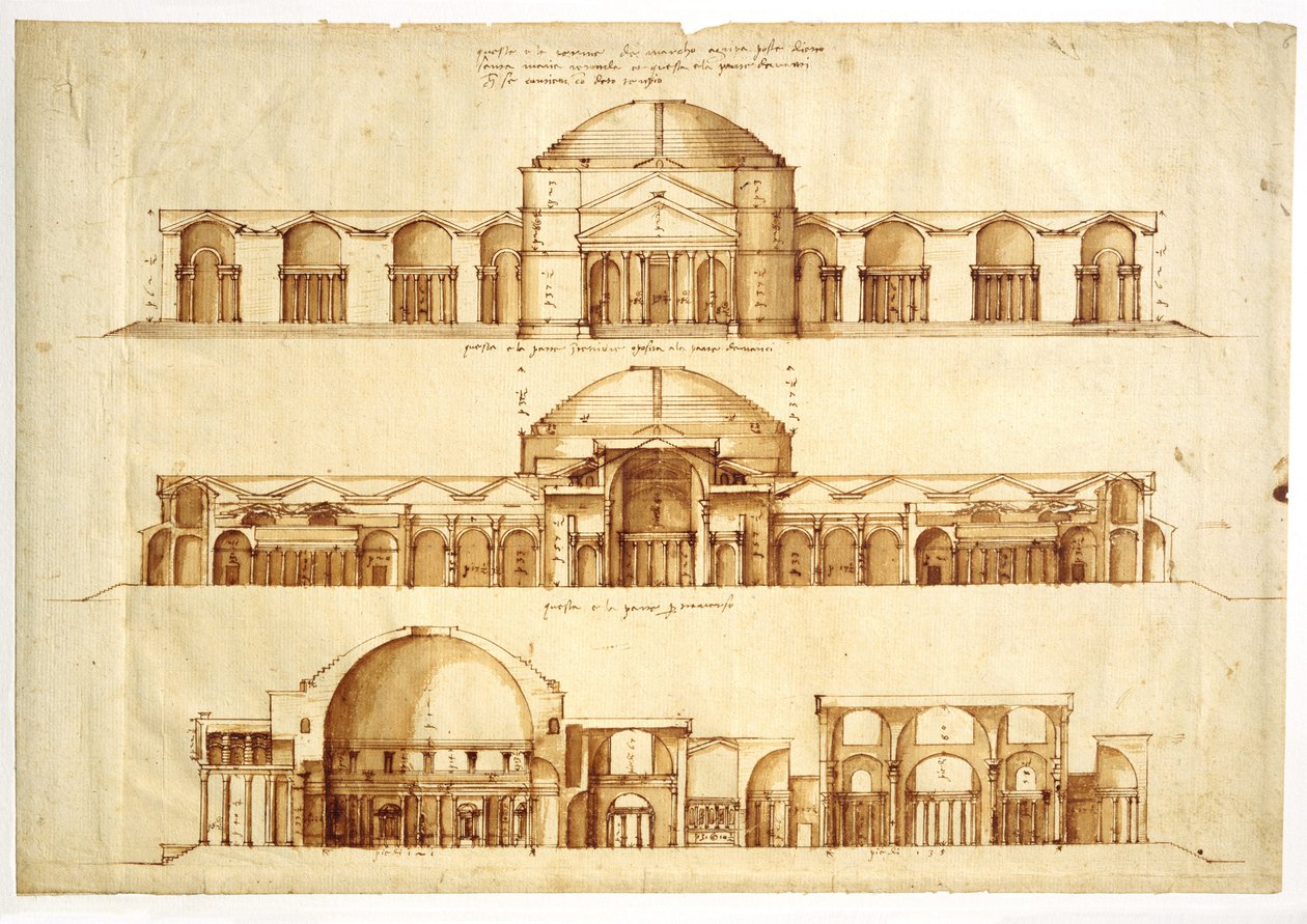 Proyecto de reconstrucción de los Baños de Agripa, Roma, c. 1550 de Andrea Palladio
