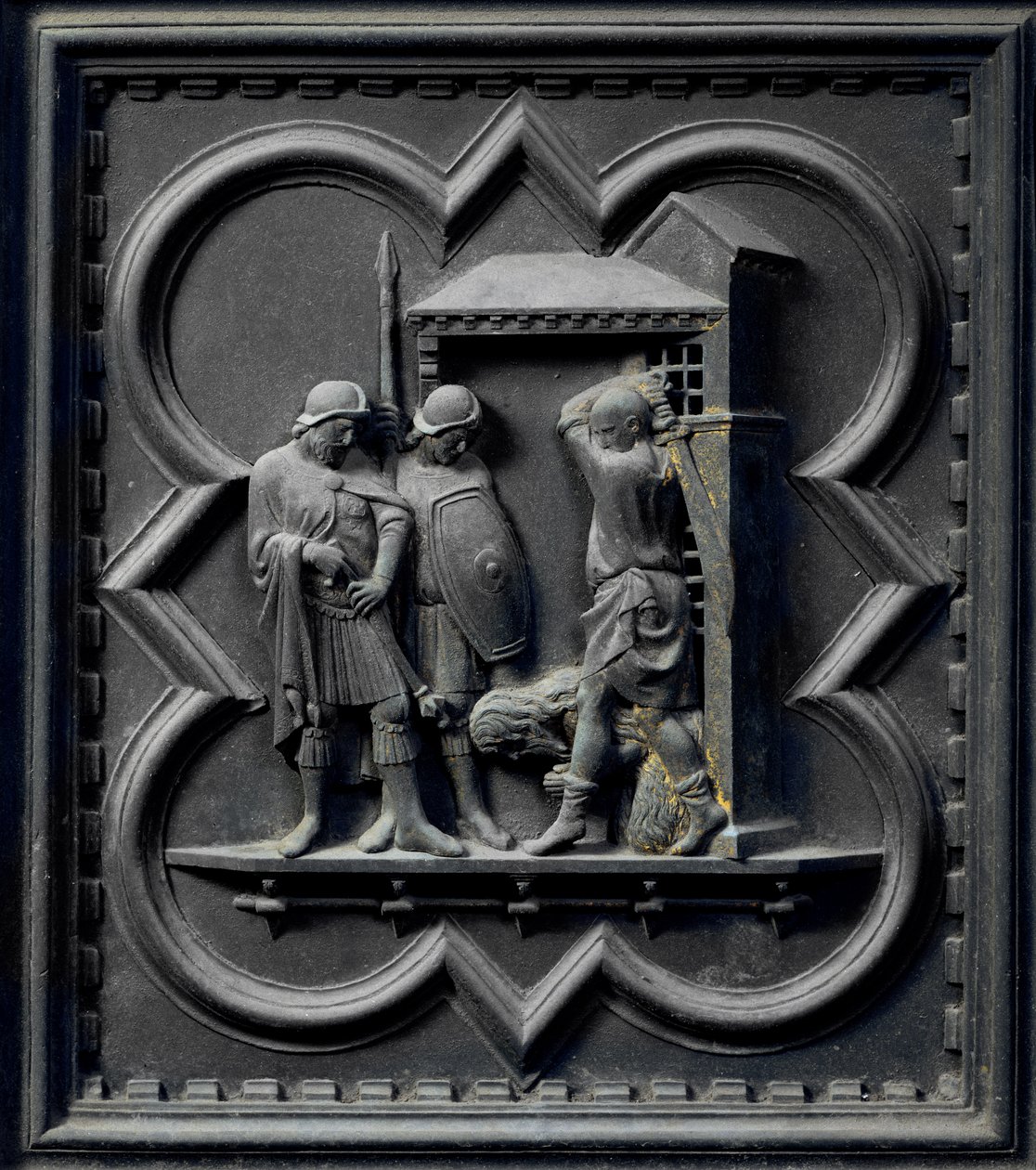 La decapitación de San Juan Bautista, decimosexto panel de las Puertas del Sur del Baptisterio de San Giovanni, 1336 de Andrea Pisano