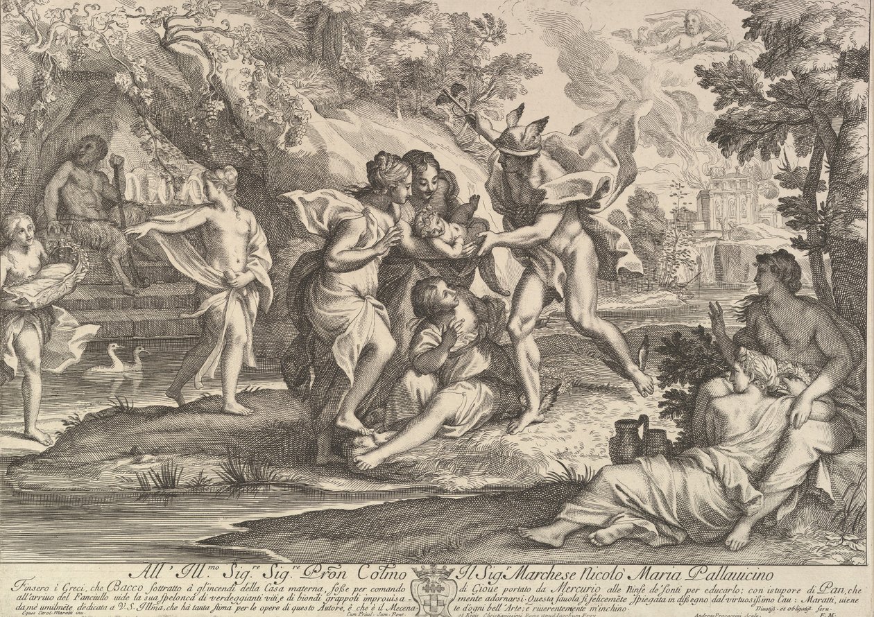 Baco niño entregado por Mercurio al cuidado de las ninfas de Andrea Procaccini