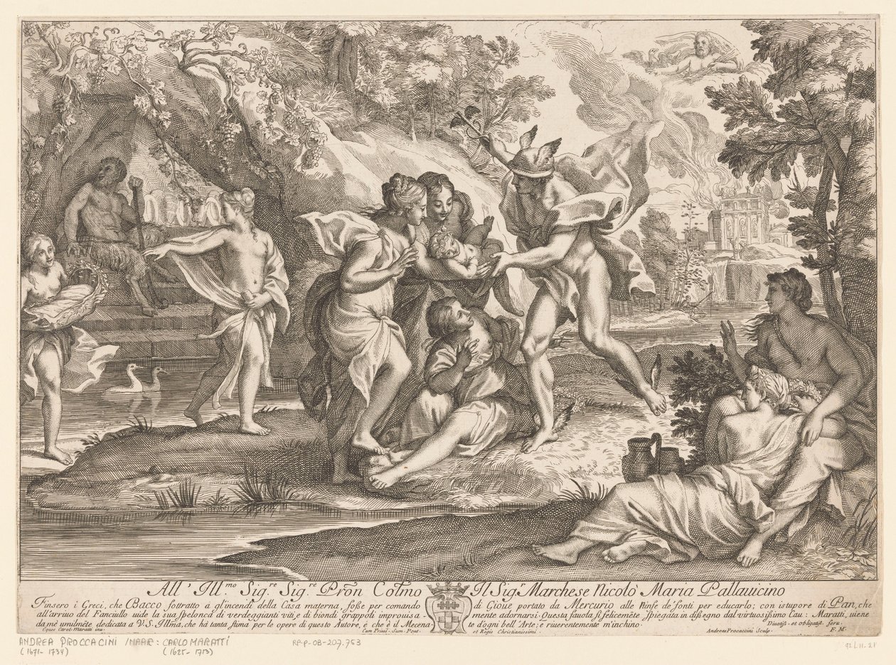 Mercurio entrega a Baco a las ninfas de Nysa de Andrea Procaccini