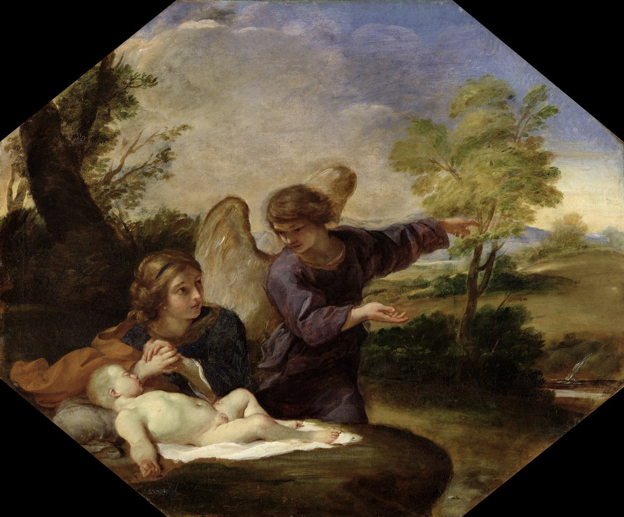Agar e Ismael en el desierto (óleo sobre lienzo) de Andrea Sacchi
