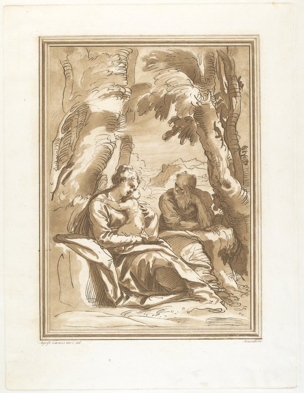 Descanso en la Huida a Egipto de Andrea Scacciati after Agostino Carracci