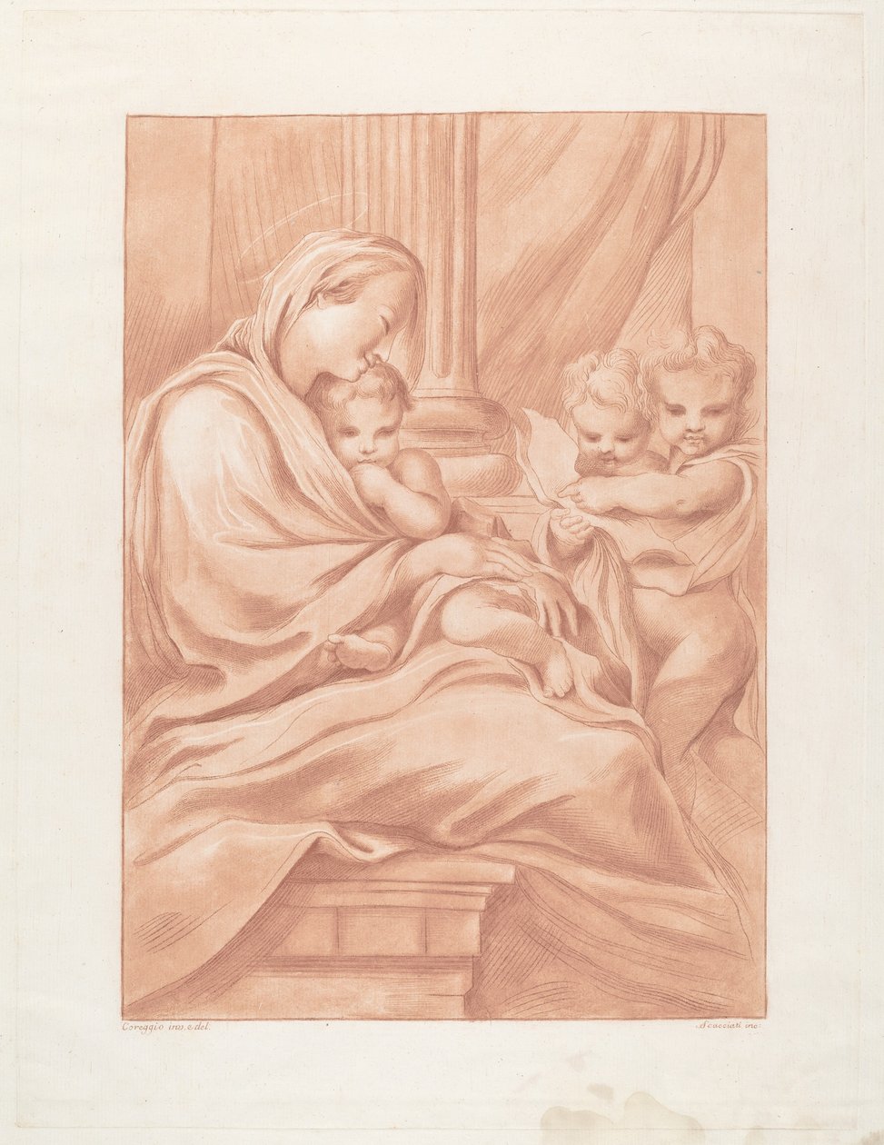 Virgen y Niño con Dos Ángeles de Andrea Scacciati after Correggio