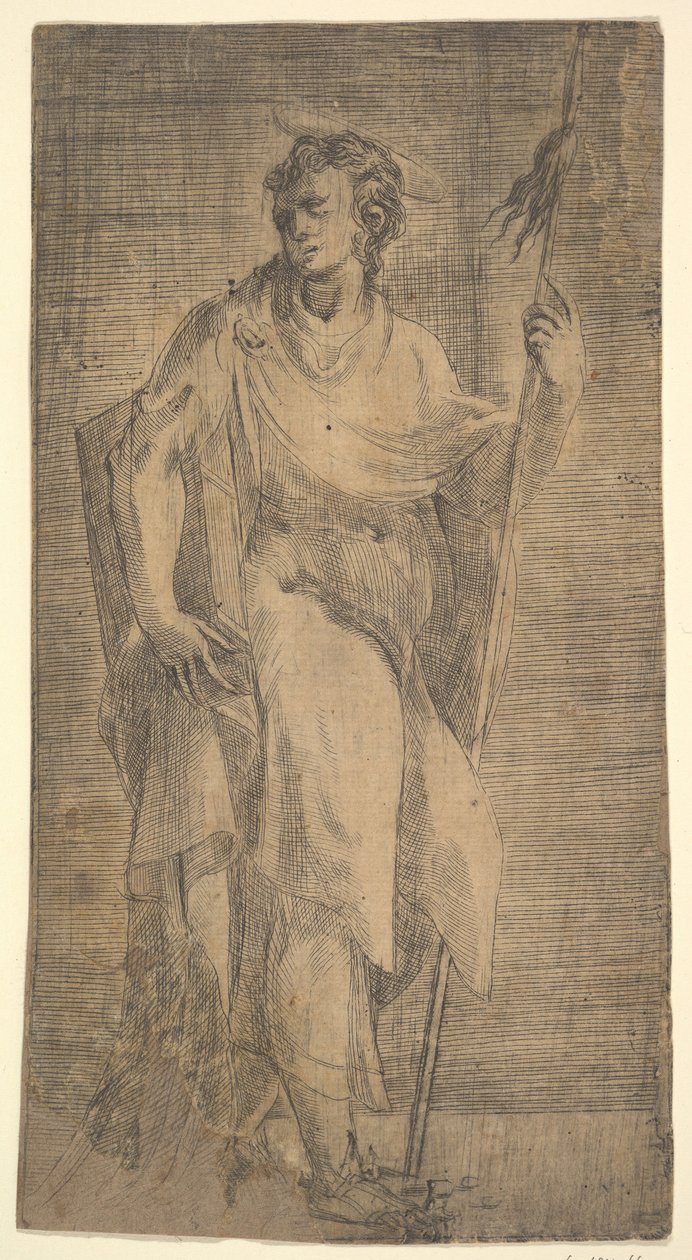 Un santo, posiblemente Mateo, sosteniendo un bastón y un libro, ca. 1540-50 de Andrea Schiavone