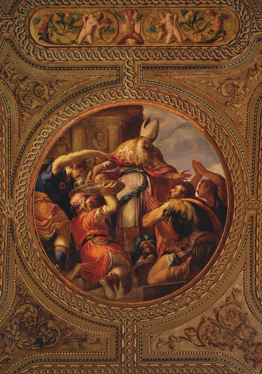 Alegoría del Sacerdocio, del techo de la biblioteca, 1556 de Andrea Schiavone