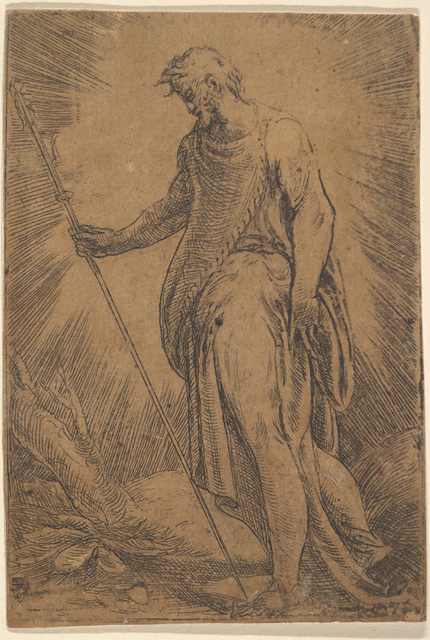 Un apóstol sosteniendo un bastón mirando a la izquierda, ca. 1540-60 de Andrea Schiavone
