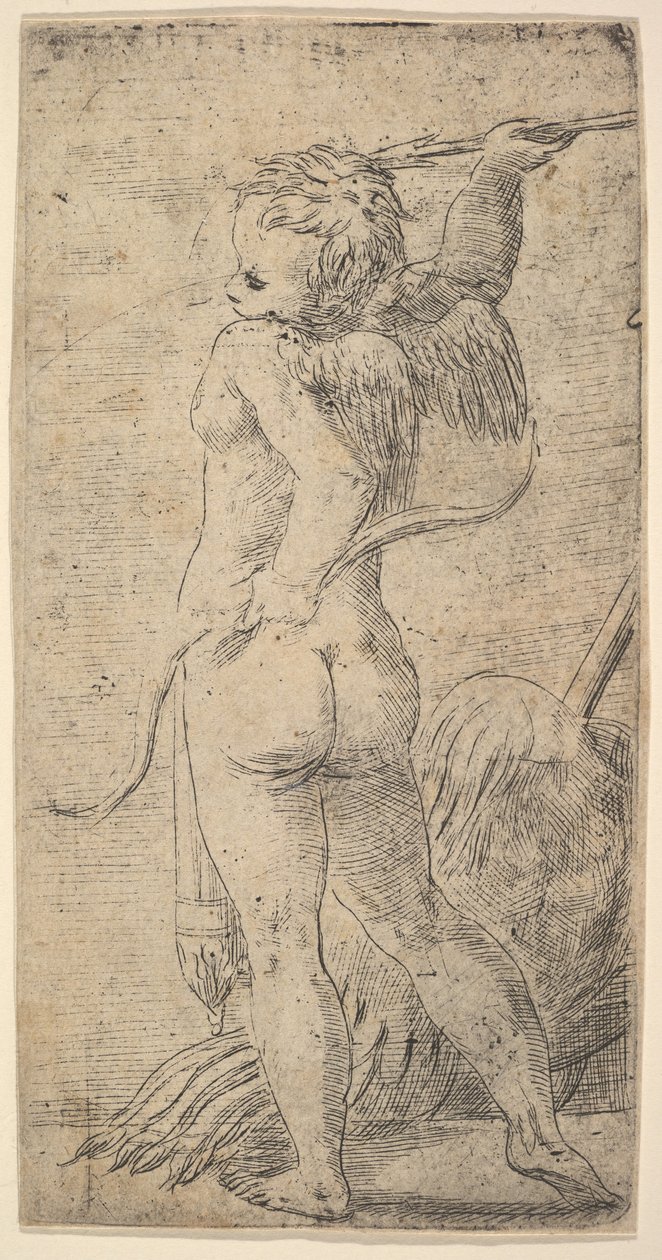 Cupido visto desde atrás con una flecha en su mano derecha levantada, ca. 1543-45 de Andrea Schiavone