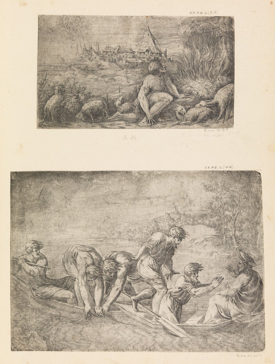 Moisés y la zarza ardiente, la pesca milagrosa, ca. 1544-48 de Andrea Schiavone