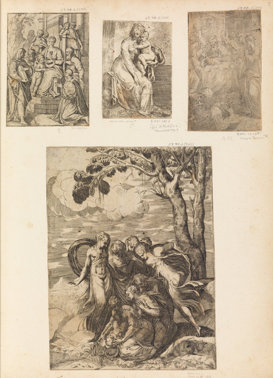 Virgen y Niño, la Circuncisión, Moisés rescatado del Nilo, ca. 1542-46 de Andrea Schiavone