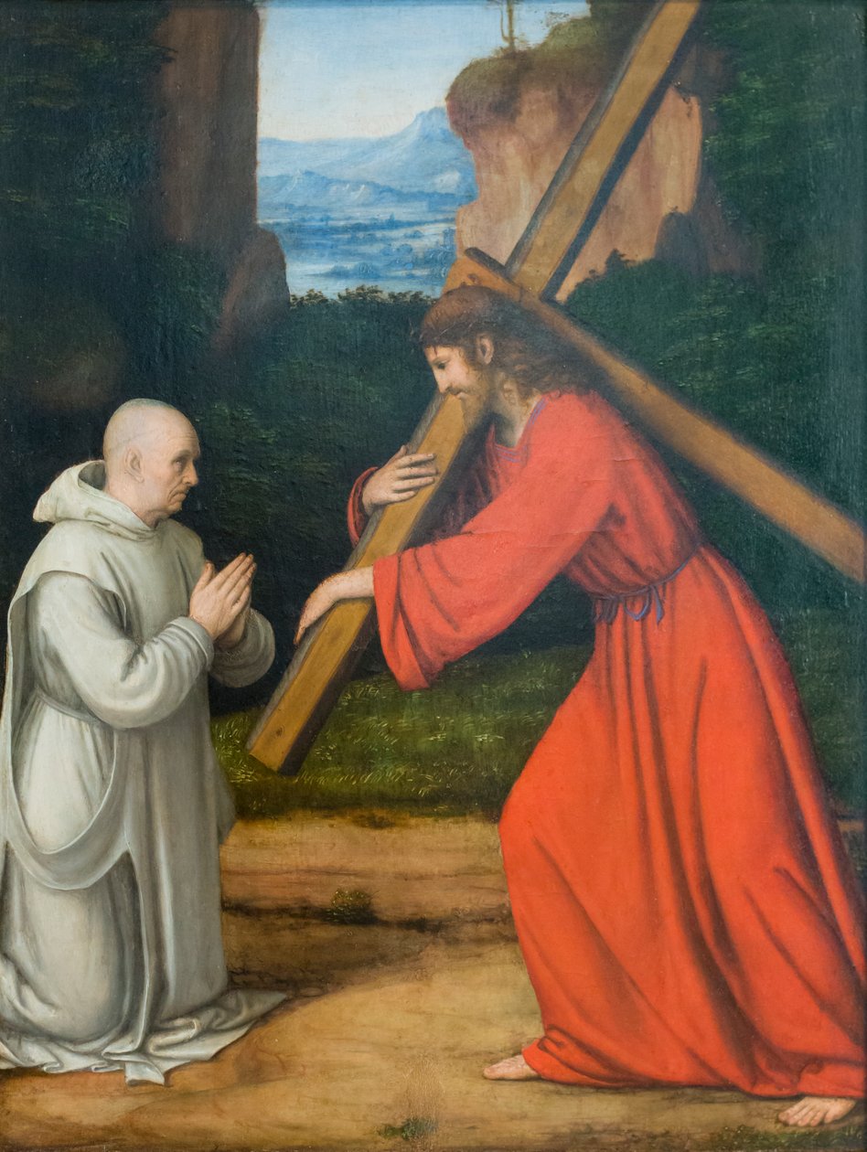 Cristo llevando la cruz y un monje cartujo de Andrea Solario