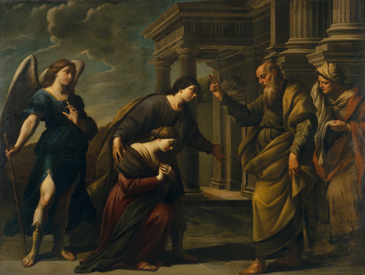 La bendición de Raguel a su hija Sara antes de salir de Ecbatana con Tobías, c. 1640 de Andrea Vaccaro