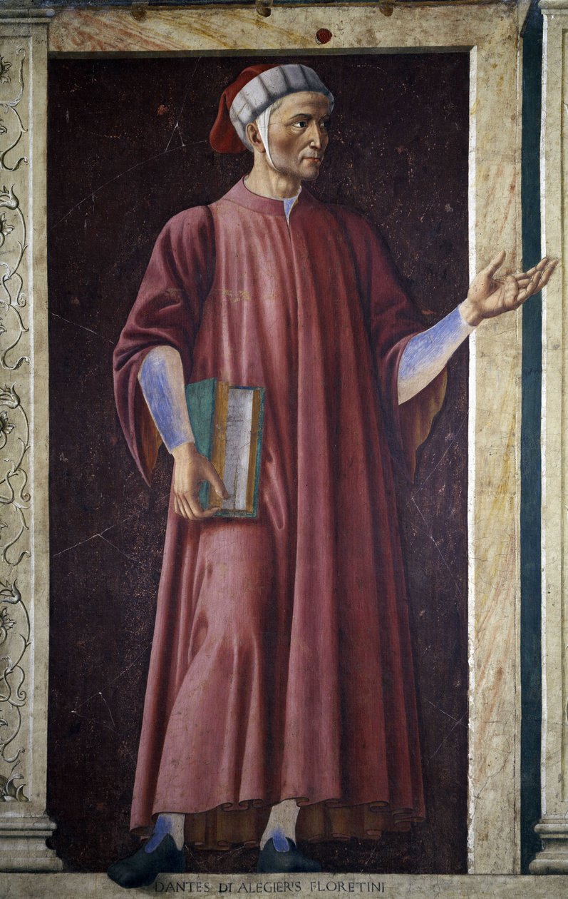 Dante Alighieri de la serie de hombres y mujeres famosos de la Villa Carducci, c.1450 de Andrea del Castagno
