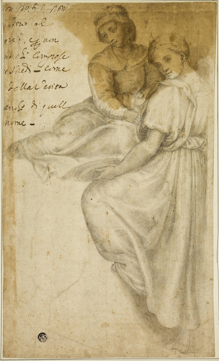 Santa Ana y mujer de pie con bandeja de Andrea del Sarto