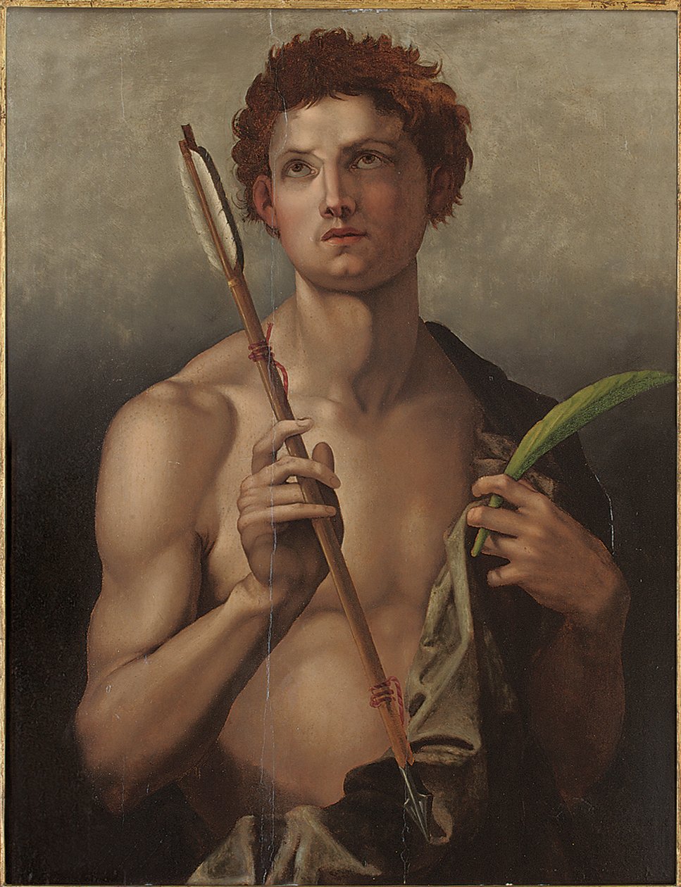 San Sebastián con una flecha en su mano derecha y la palma del mártir en su izquierda de Andrea del Sarto