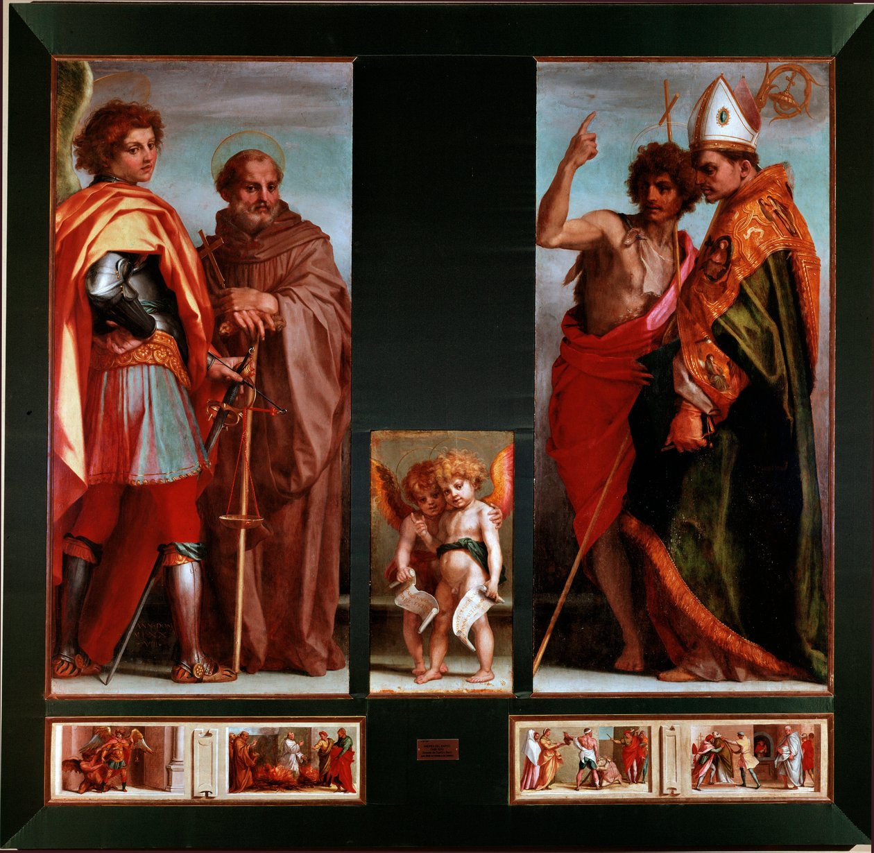 Santos Miguel, Juan Gualberto, Juan el Bautista, Bernardo degli Uberti Predelle de los Cuatro Santos de Andrea del Sarto