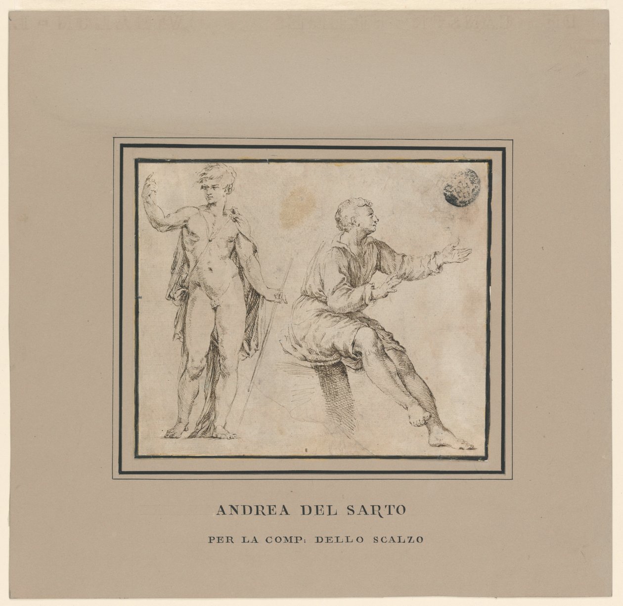 Bocetos de una figura desnuda en pose clásica y una figura sentada de Andrea del Sarto