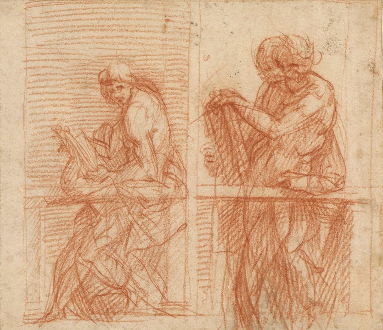 Estudio de figuras detrás de una balaustrada (anverso); Estudio de figuras detrás de una balaustrada (reverso) de Andrea del Sarto